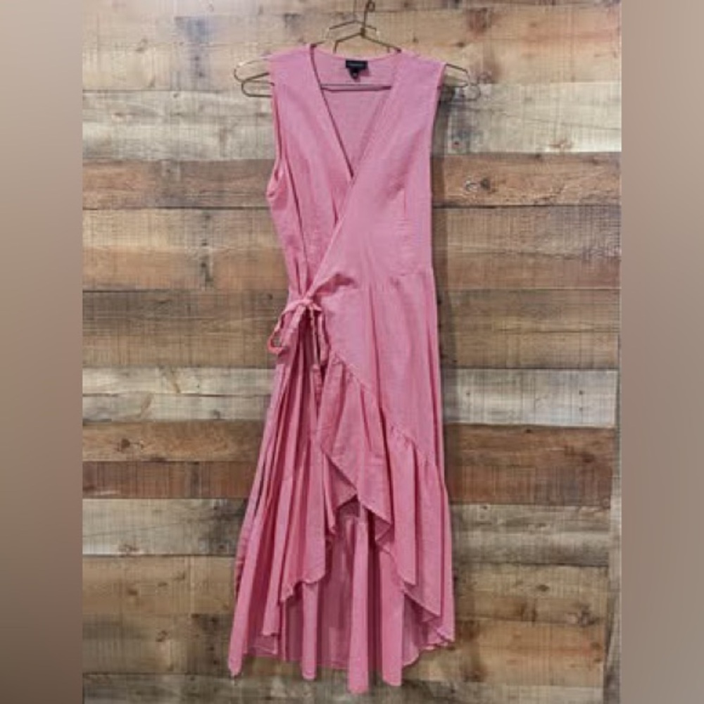 Who What Wear Wrap Around Seersucker Red & White Pin Stripe Dress Size Medium